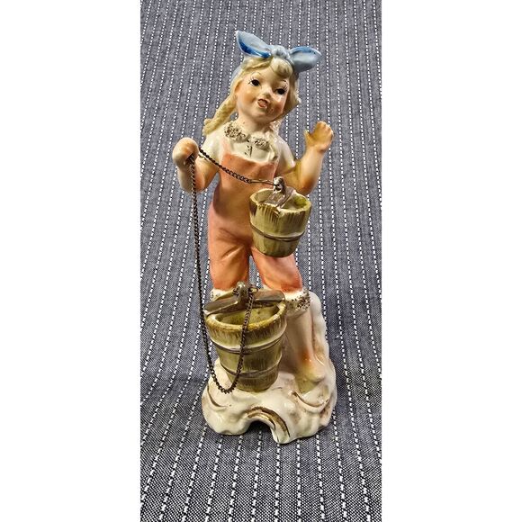 Vintage 1950's Porcelain Ceramic Girl with water Buckets Figurine - Picture 1 of 8